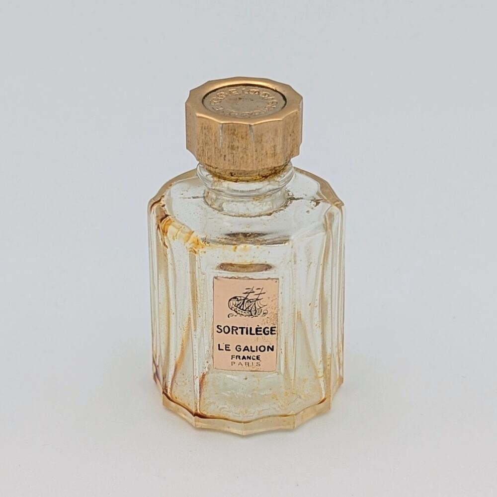 Vintage Le Galion Sortilège Perfume Bottle Paris France Gold Cap Empty Vanity